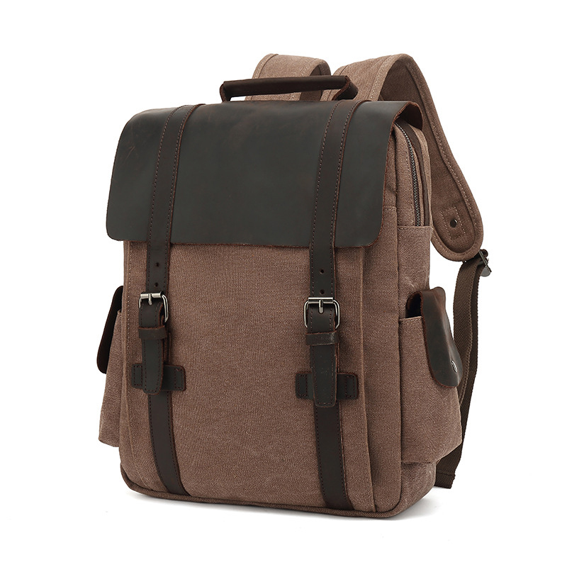 Rucksack Military Style - New Fashion Backpack Leather Canvas Men