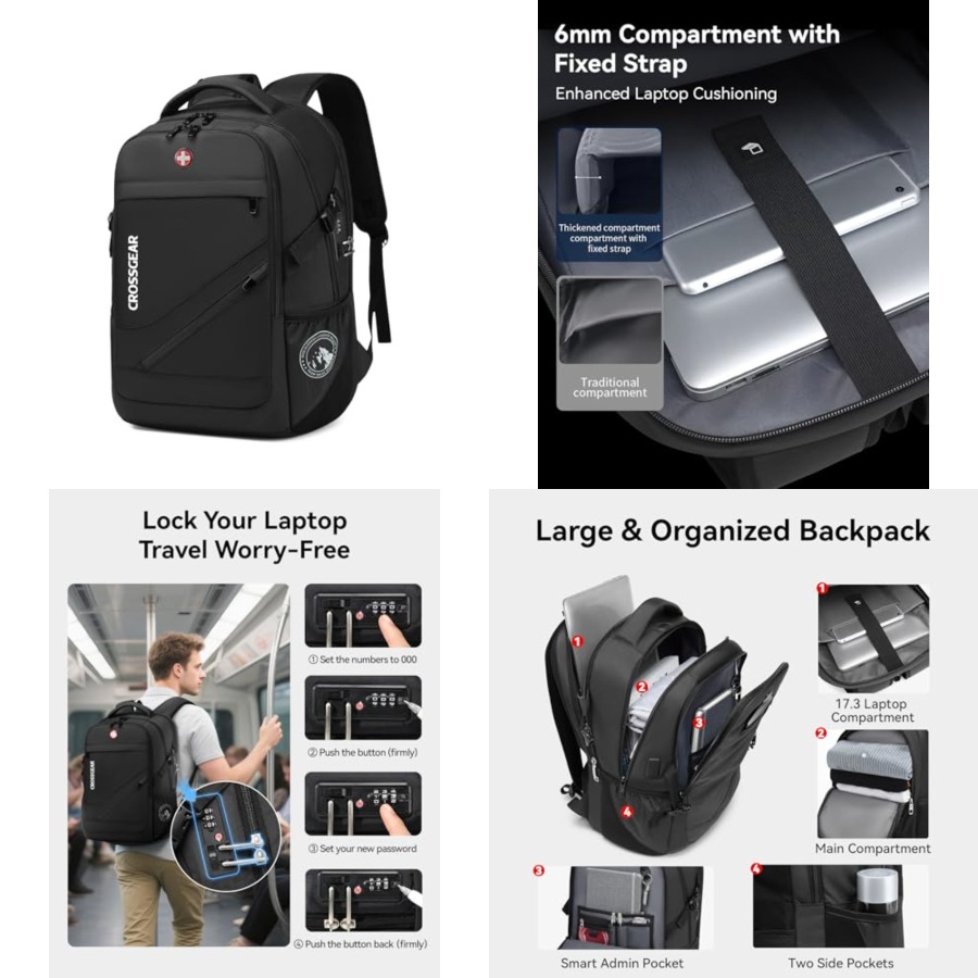 Travel Backpack Anti Theft - 17.3'' Laptop Backpack for Men Women