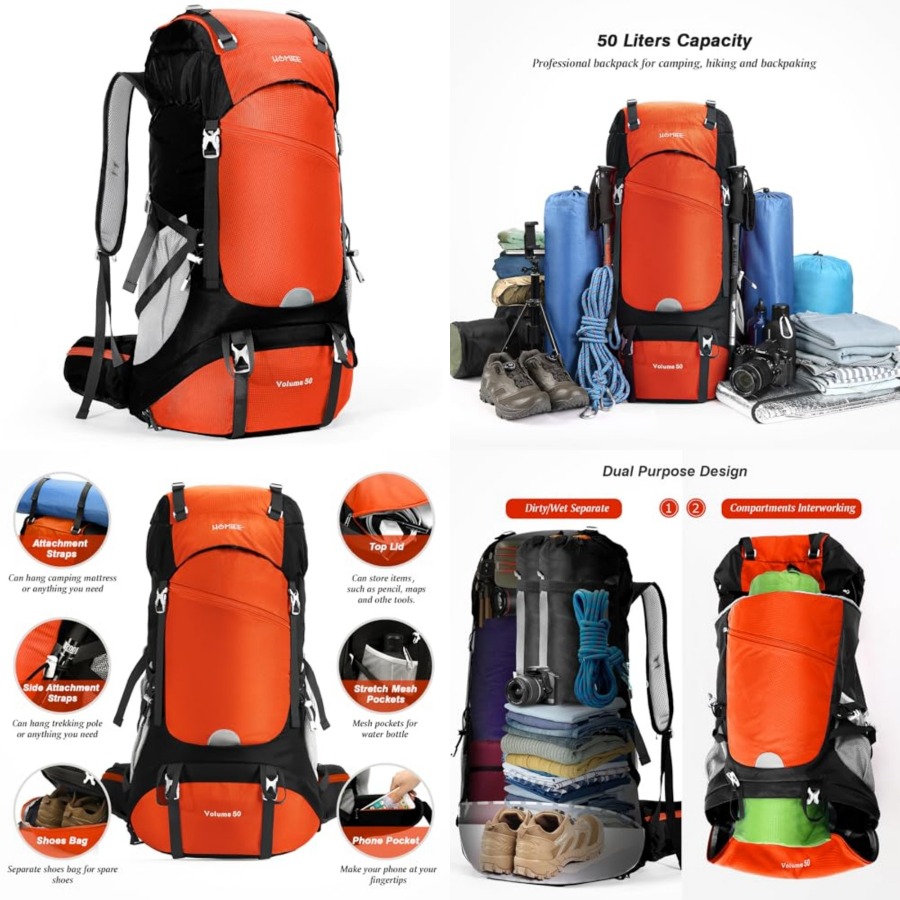 50L Hiking Backpack Travel Bag - Rain Cover Backpack review and price