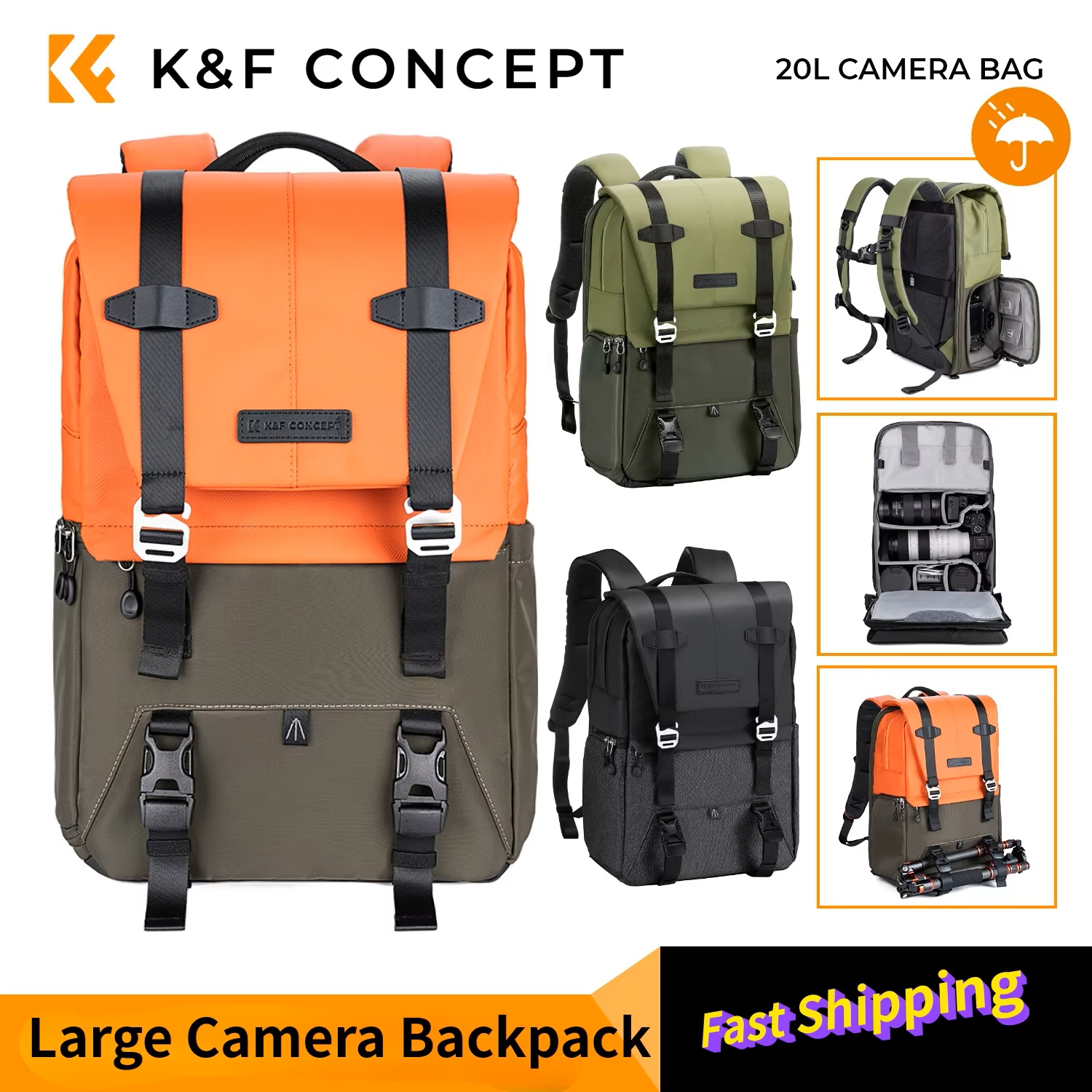 K&F CONCEPT Camera Backpack Tr - Rain Cover Backpack review and price