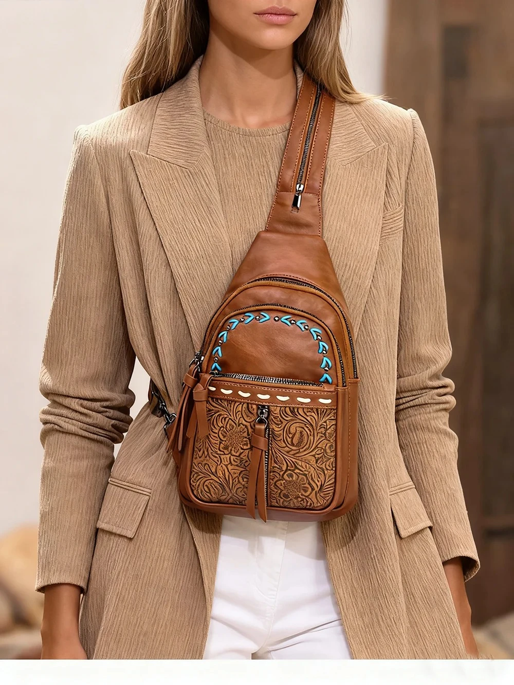 Women Sling Bag 2 in 1 Chest B - Leather Backpack Vintage review and price