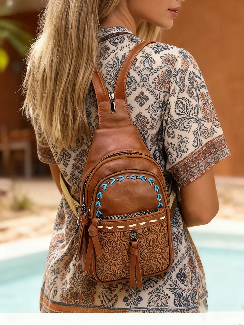 Women Sling Bag 2 in 1 Chest B - Leather Backpack Vintage review and price