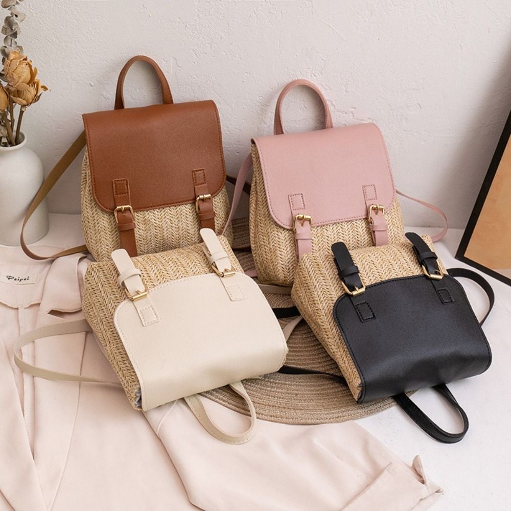 Fashion PU Leather Straw Backp - Leather Backpack Vintage review and price